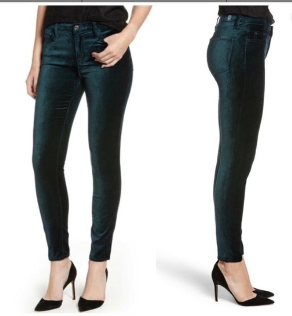 7 for All Mankind Jen 7 Ankle Skinny Size 8 Pants Velvet Green Jeans